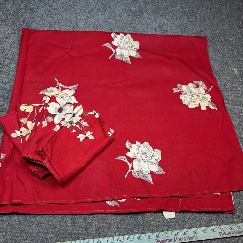 Vtg Wilendur Dogwood Tablecloth Set 6 Napkins Red White Pre-1958 Cotton 50x53